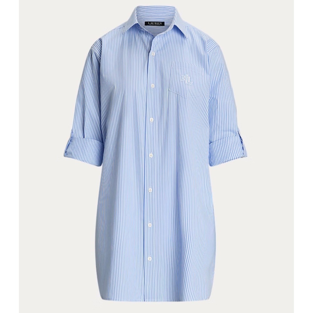 Lauren Ralph Lauren Button Down Sleep Shirt Womens M Blue White Striped Classic